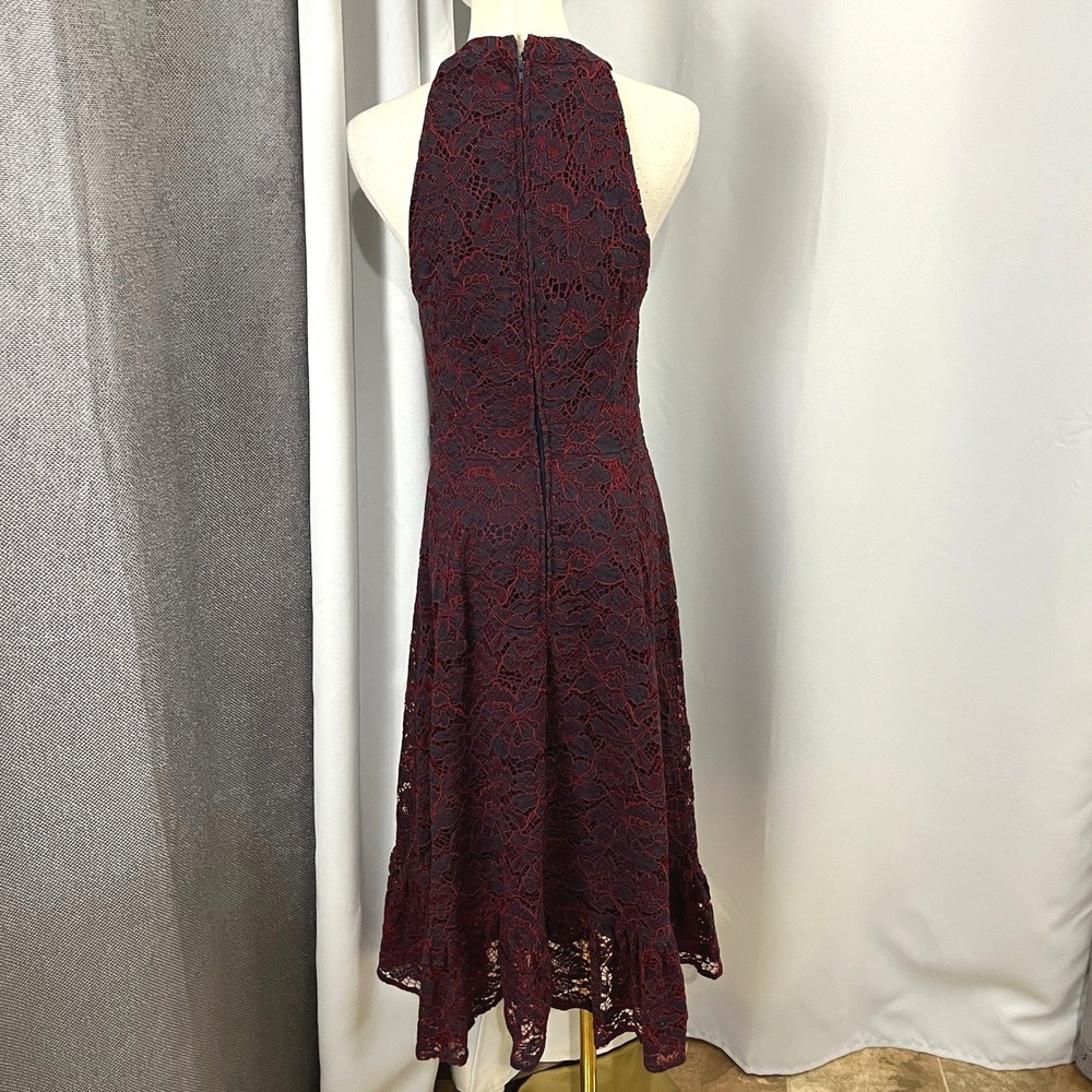 ModCloth A Night Like This Lace Dress Womens 6 Burgundy Floral Midi Ruffle - Picture 2 of 12